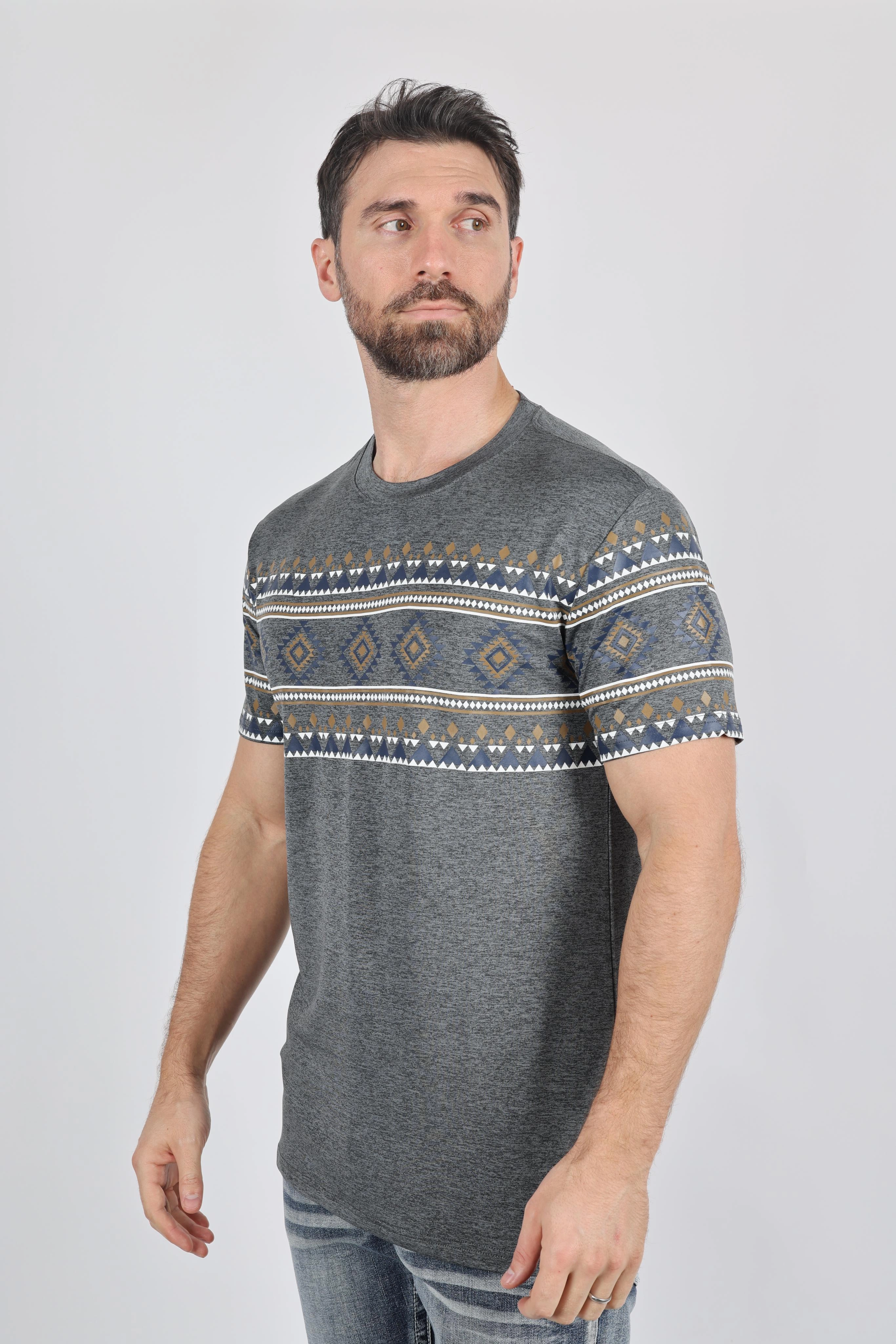 Stylish Design Mens Performance Fabric Modern Fit Stretch Aztec T-Shirt