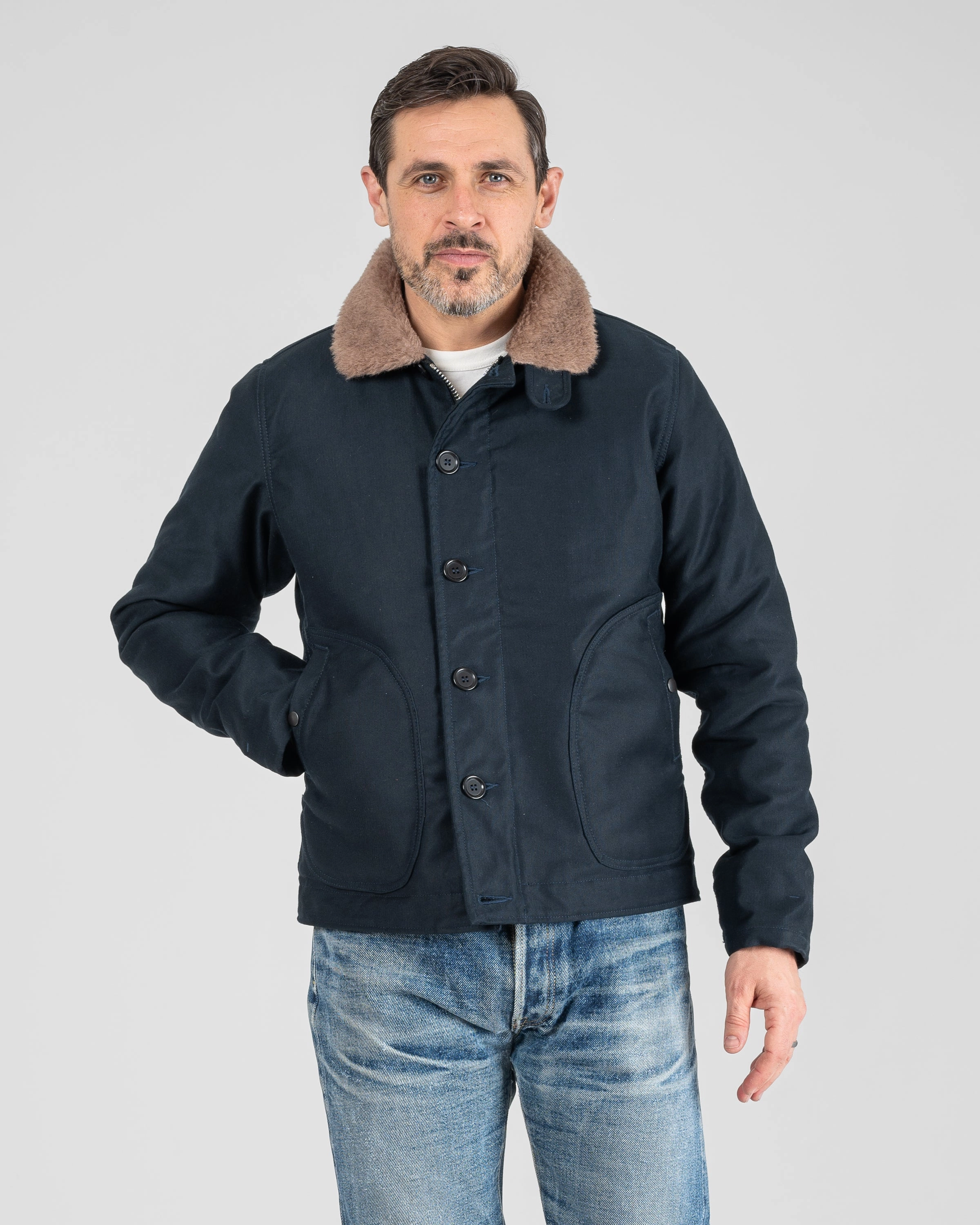 Whipcord N1 Deck Jacket - Navy Scandi Clean Timeless Cardigan
