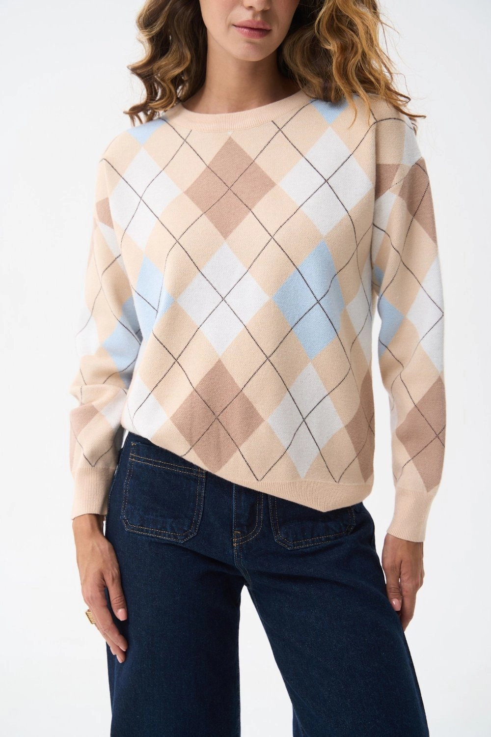 White Diamond Pattern Knit Sweater Thermal Lining