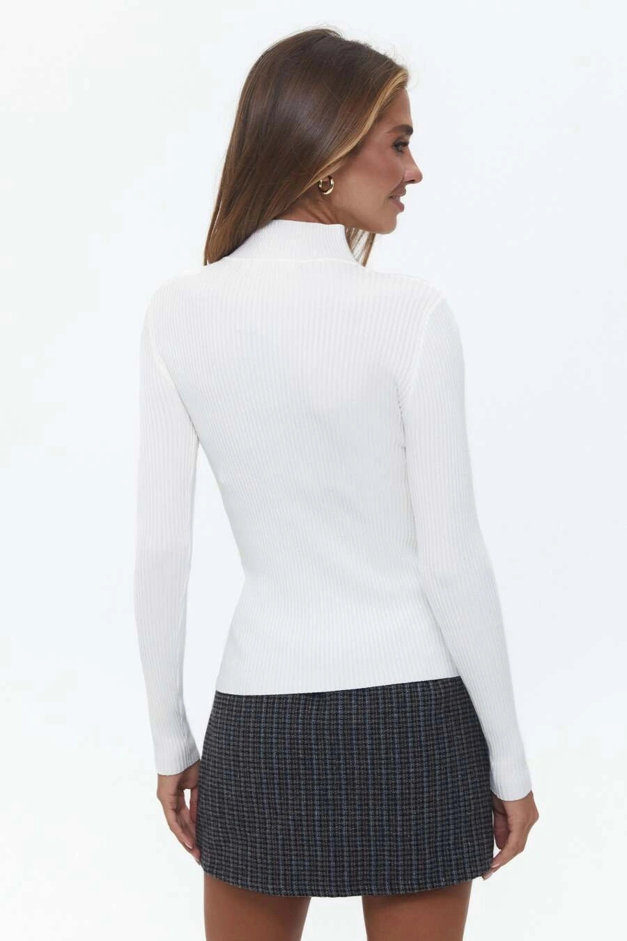 Ribbed cuff Elegant Knit White Rib Knit Turtleneck Sweater