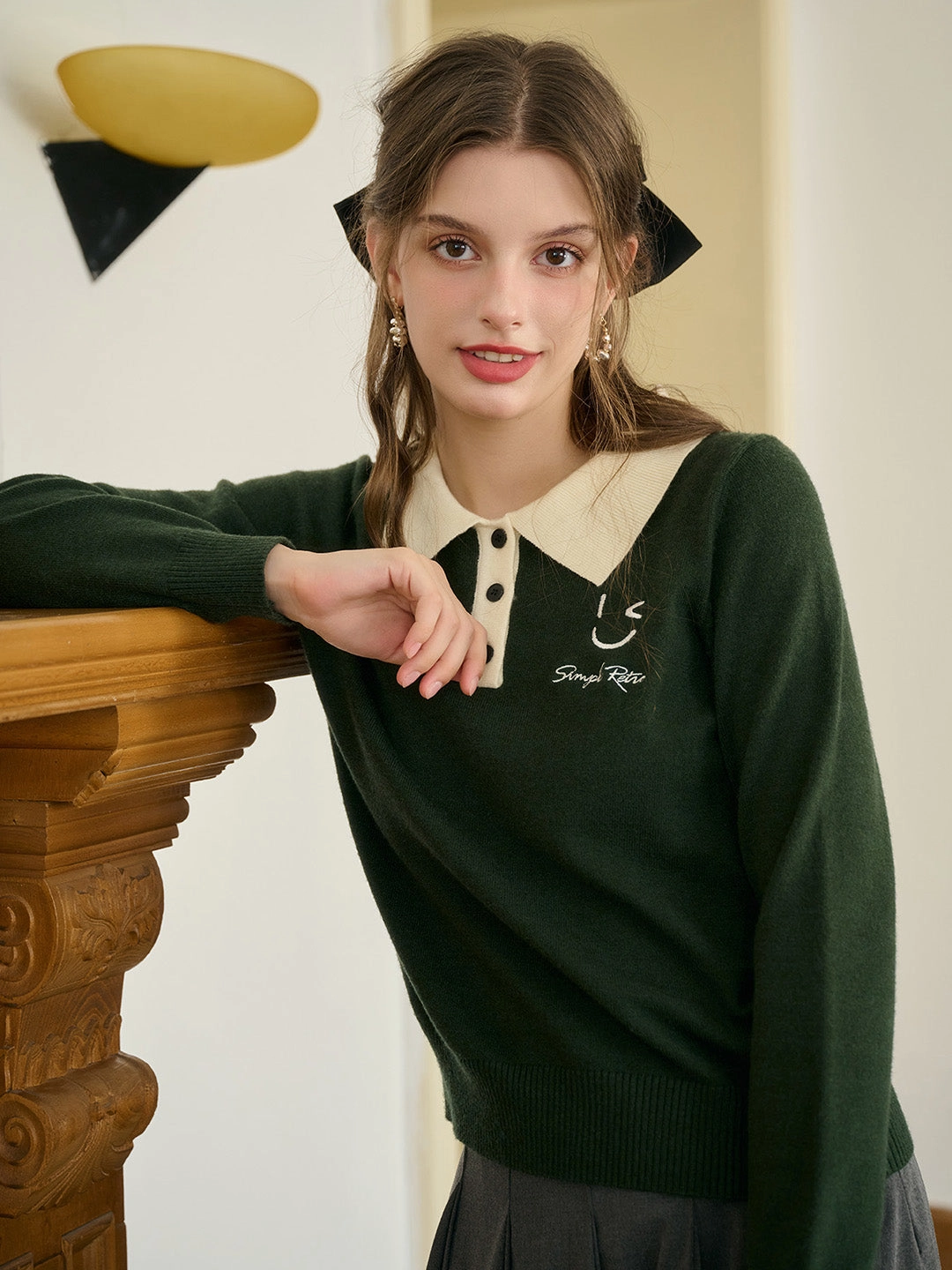 Seamless Design SlipResistantWaistband ??Final Sale??Freya Custom Collar Contrast Color Print Button-Front Blouse