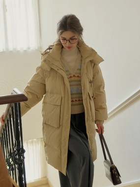 Winifred Mockneck Mid-Length Pocket Down Jacket - Khai Breathable Stretch Fabric