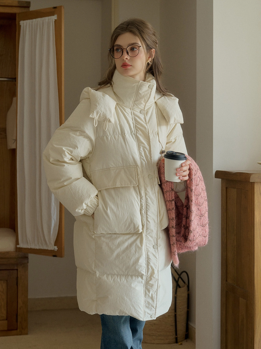 OdorControlClothing Winifred Mockneck Mid-Length Pocket Down Jacket - Khai