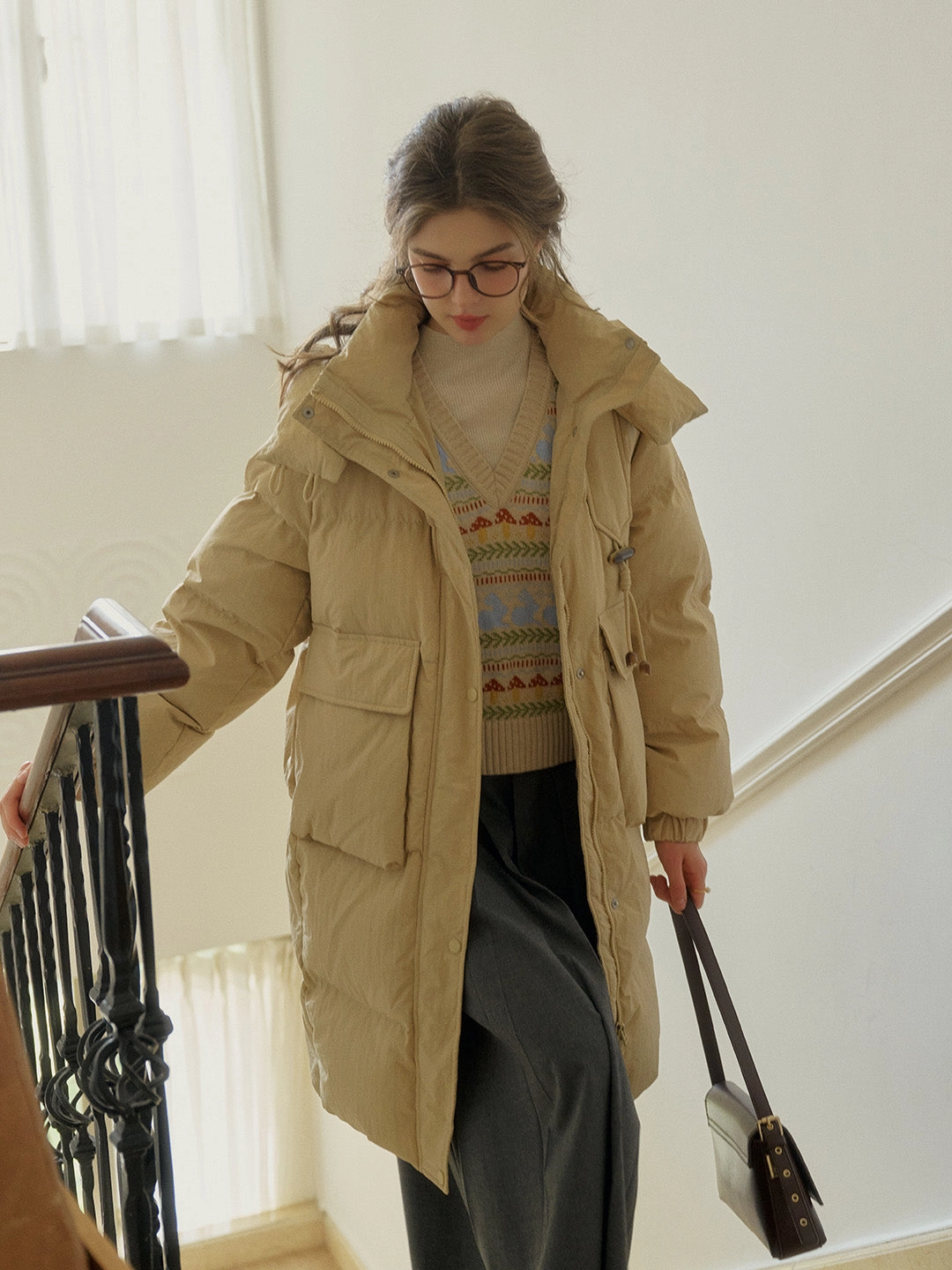 Easy Cool Winifred Mockneck Mid-Length Pocket Down Jacket - Khai