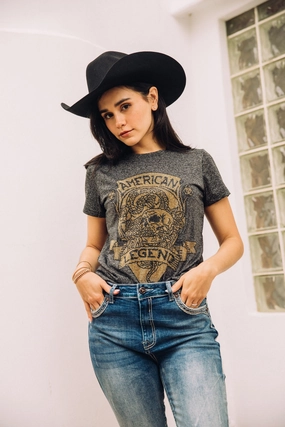 Women's Cotton American Legend Graphic Print Black T-shirt Teenager fashion Versatile Wearable