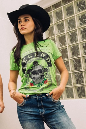 Women's Cotton American Legend Graphic Print Green T-shirt Anti Static Finish