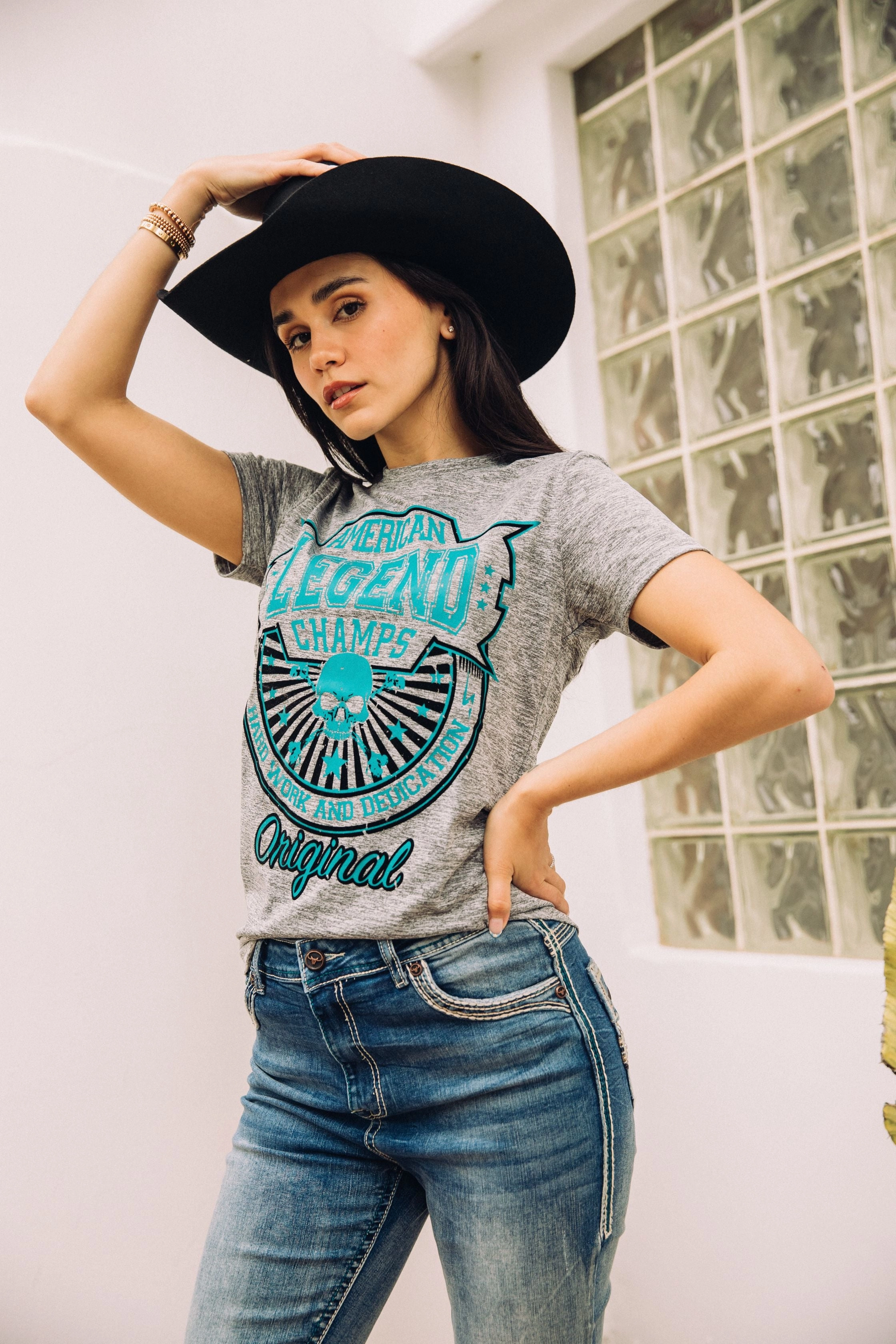 Women's Cotton American Legend Graphic Print Light Gray T-shirt Cozy Comfort All Day Flex