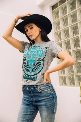 Women's Cotton American Legend Graphic Print Light Gray T-shirt Cozy Comfort All Day Flex