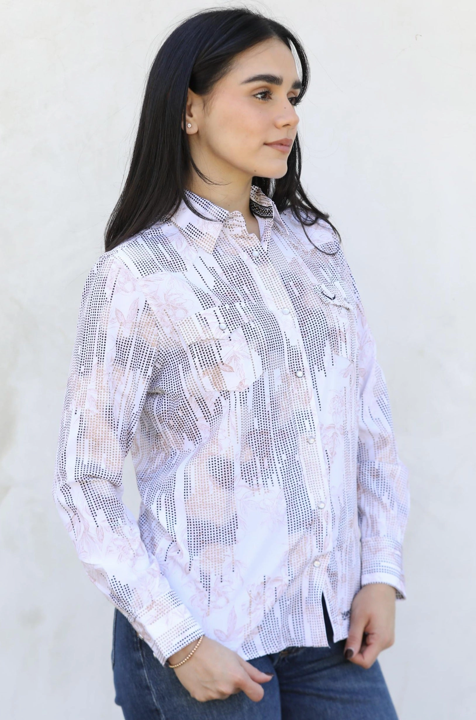 Womens Modern Fit Stretch Foil Fashion Shirt Seasonal Wear