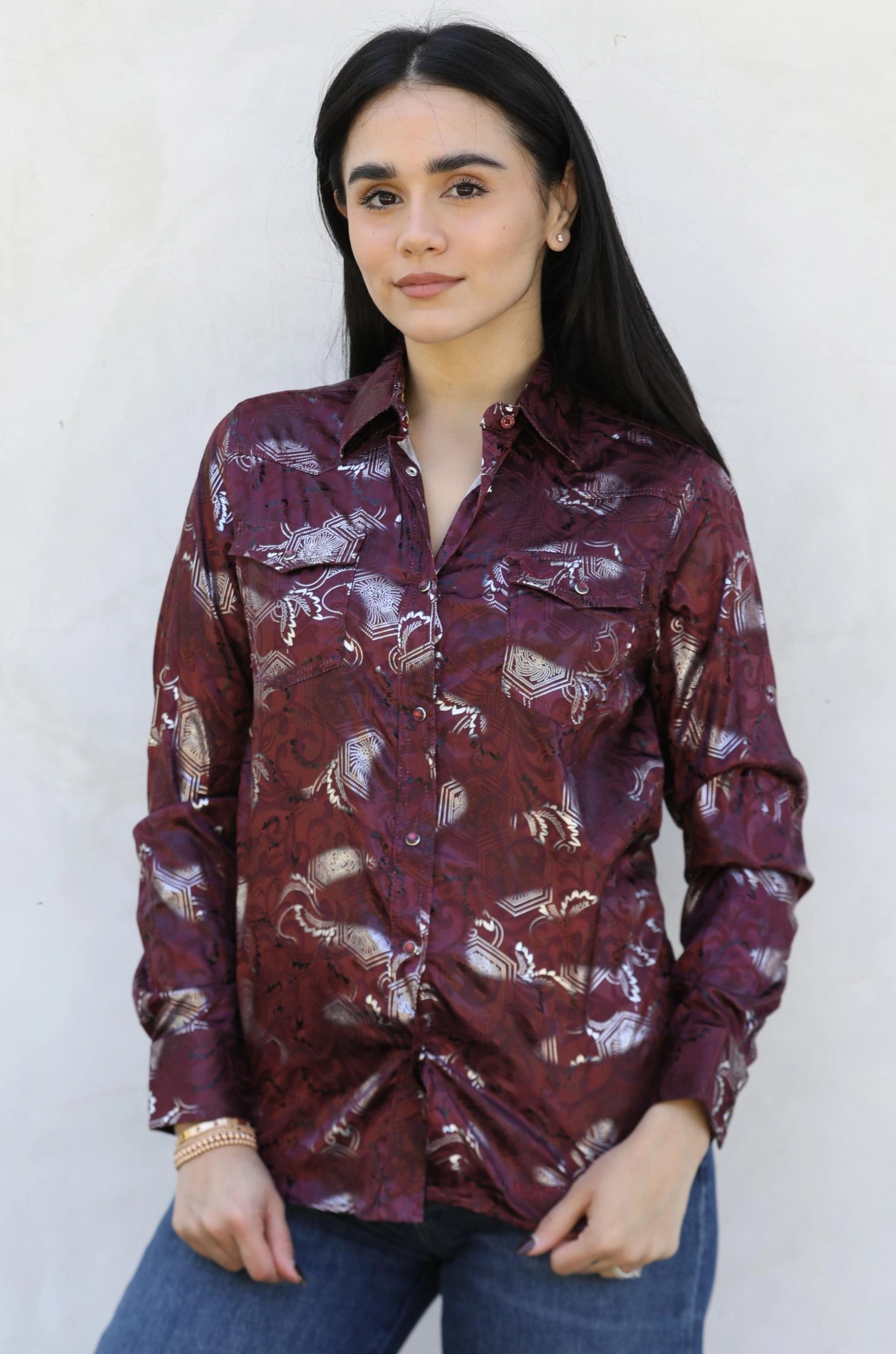 Quality Material Breathable fabric Womens Modern Fit Stretch Foil Fashion Shirt