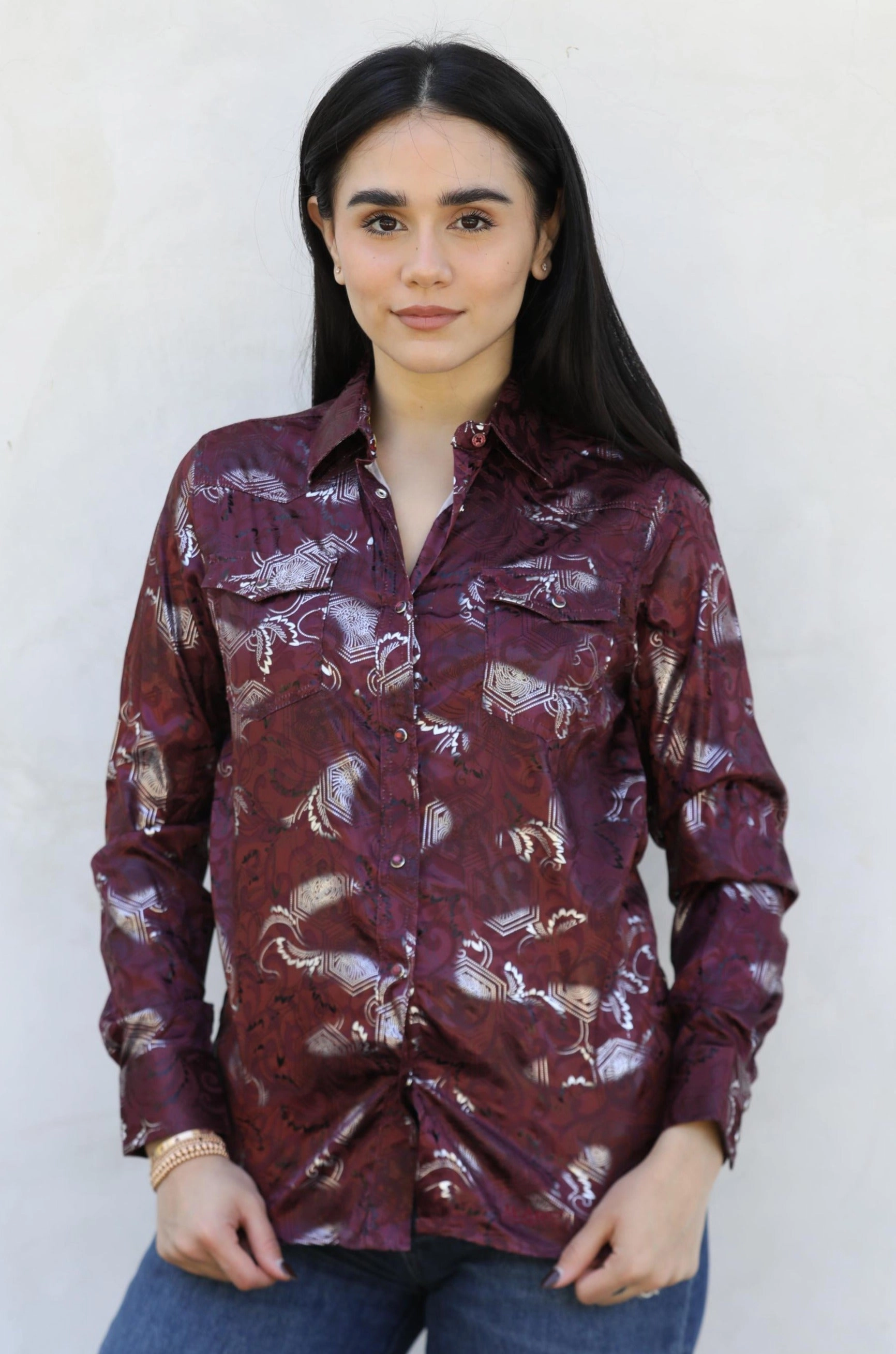 Womens Modern Fit Stretch Foil Fashion Shirt Chic Design Non-irritating