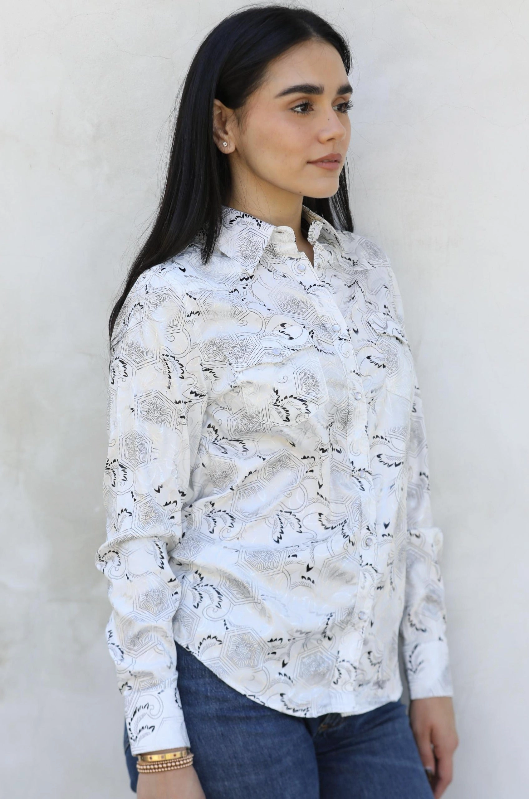 Womens Modern Fit Stretch Foil Fashion Shirt Layered Design