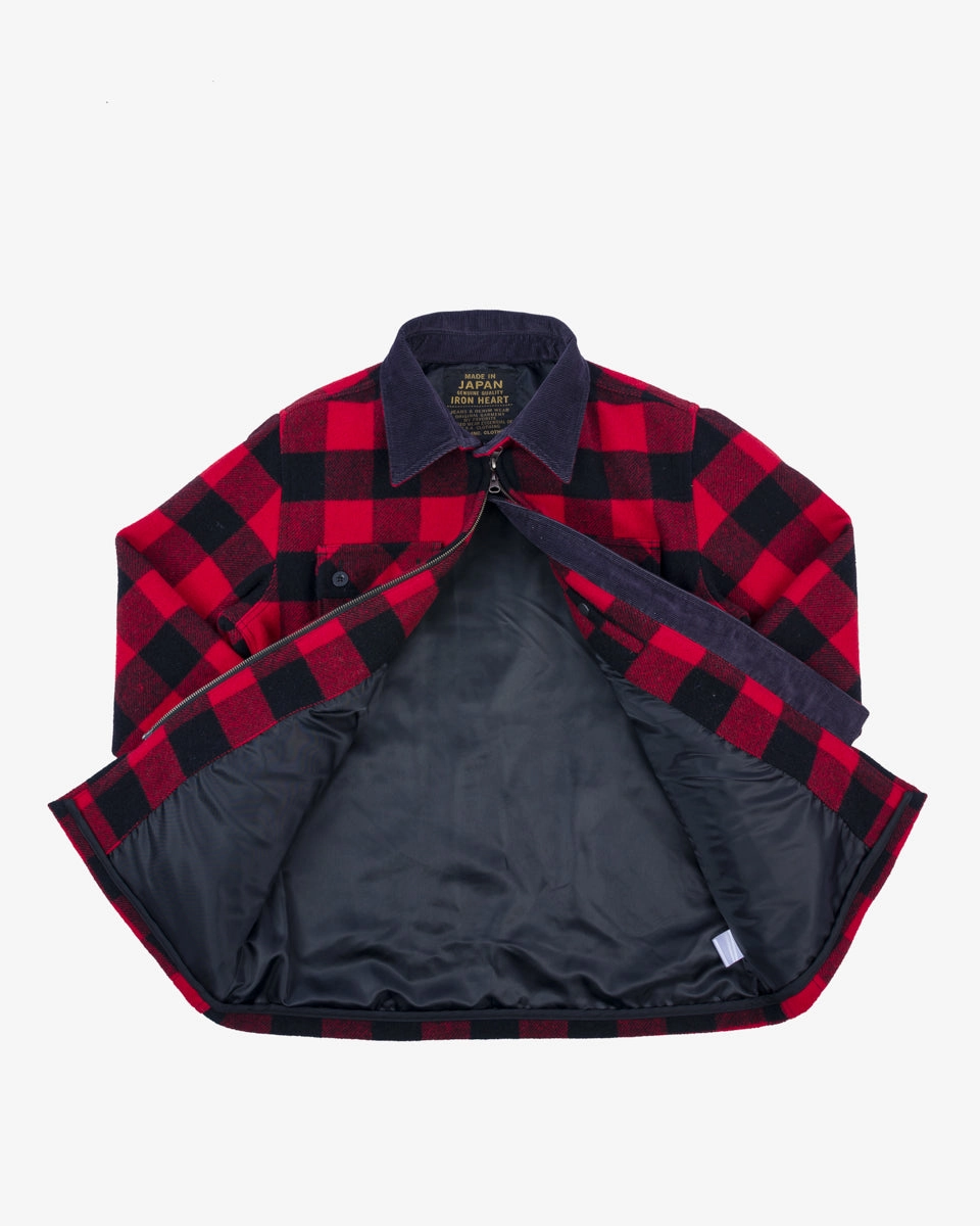 Wool Buffalo Check Bush Jacket - Red Abrasion Resistant Trim