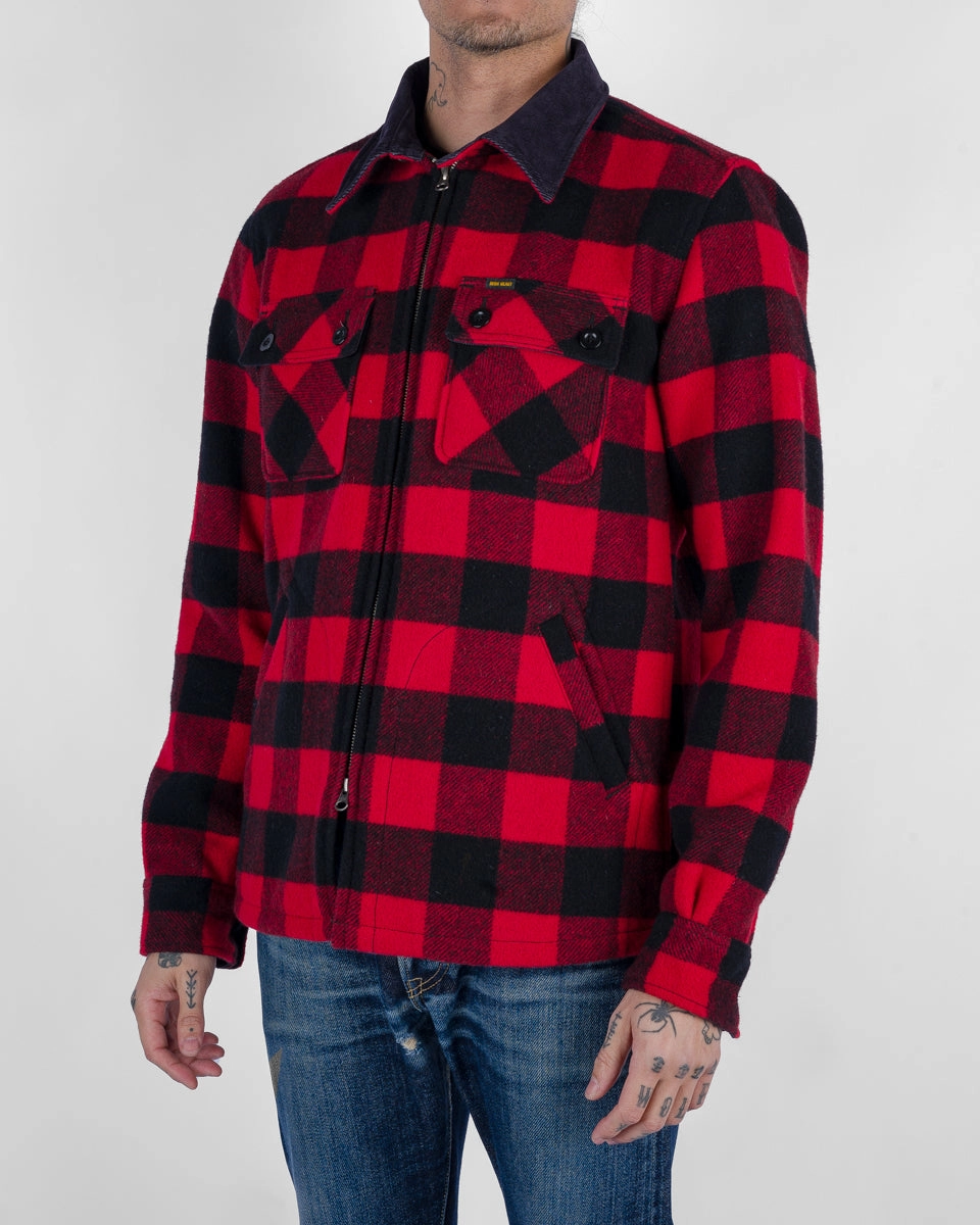 DoubleStitchSeams Winter Fashion Wool Buffalo Check Bush Jacket - Red