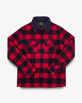 Wool Buffalo Check Bush Jacket - Red Comfort Fit Design Extended Coverage