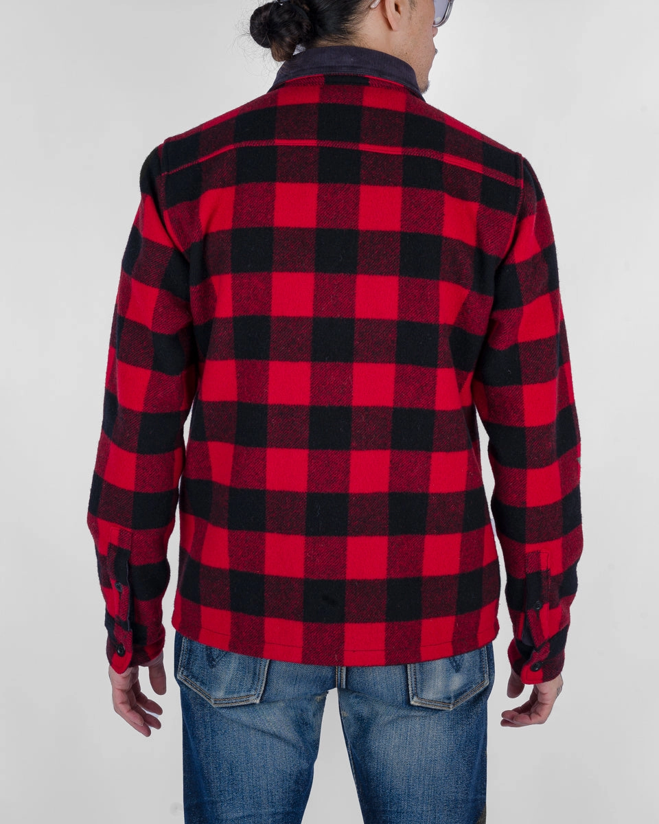 All Seasons Tailored Silhouette Wool Buffalo Check Bush Jacket - Red