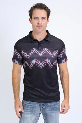 LowProfile Seam Tape Summer Comfort Men's Performance Fabric Aztec Panoramic Print Black Polo