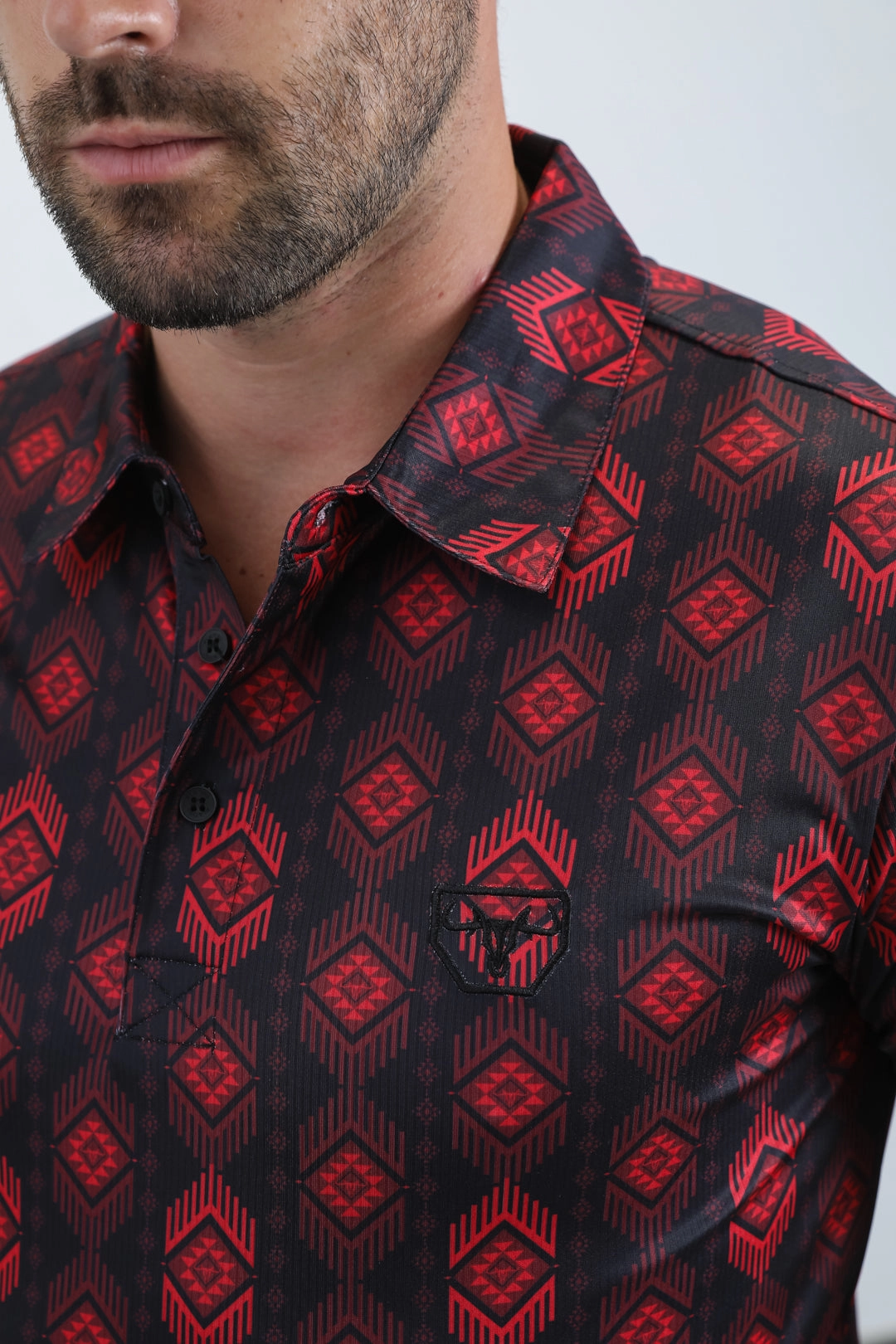 Mens Performance Fabric Modern Fit Stretch Aztec Print Black Polo Unisex wear Stylish Look