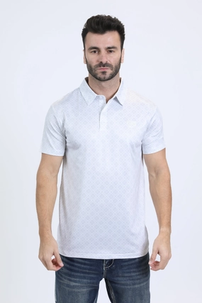 OdorControl Treatment Fashion Must-Have Mens Performance Fabric Modern Fit Stretch Aztec Print White Polo