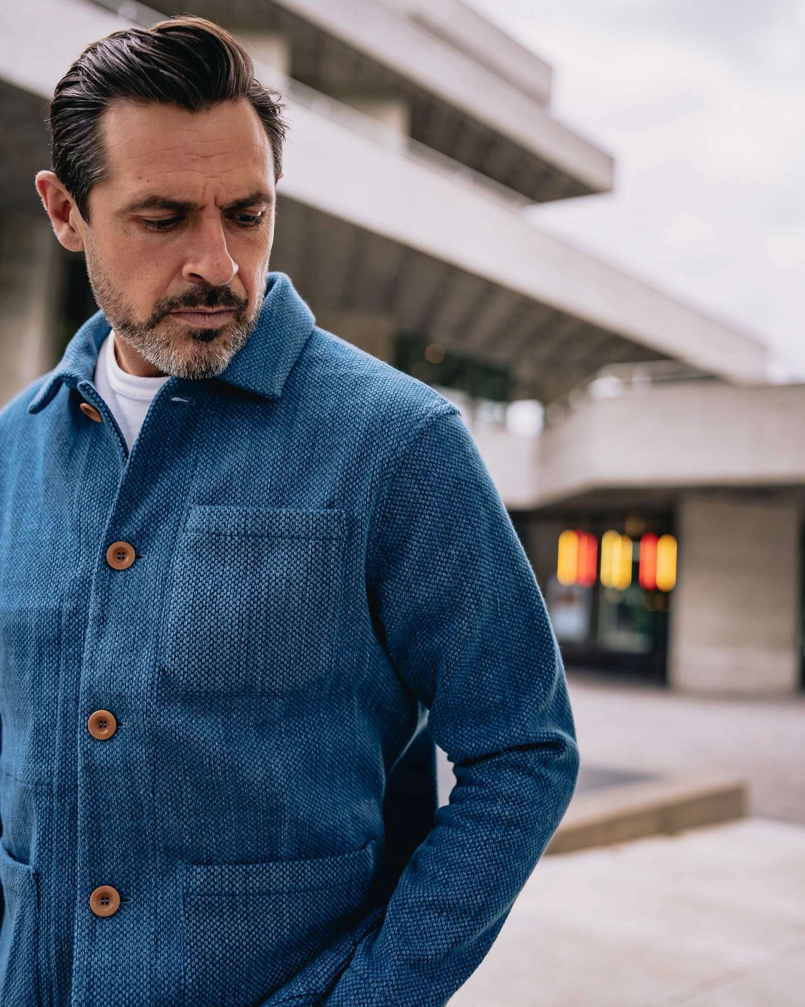 Modern Utility STF Japanese Bleached Sashiko Chore Jacket - Indigo