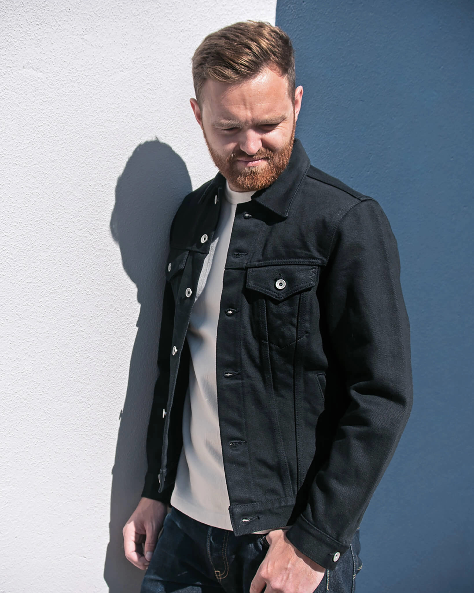 AbrasionResistant Surface Clean Silhouette 21oz Non-Fade Denim Modified Type III Jacket - Superblack