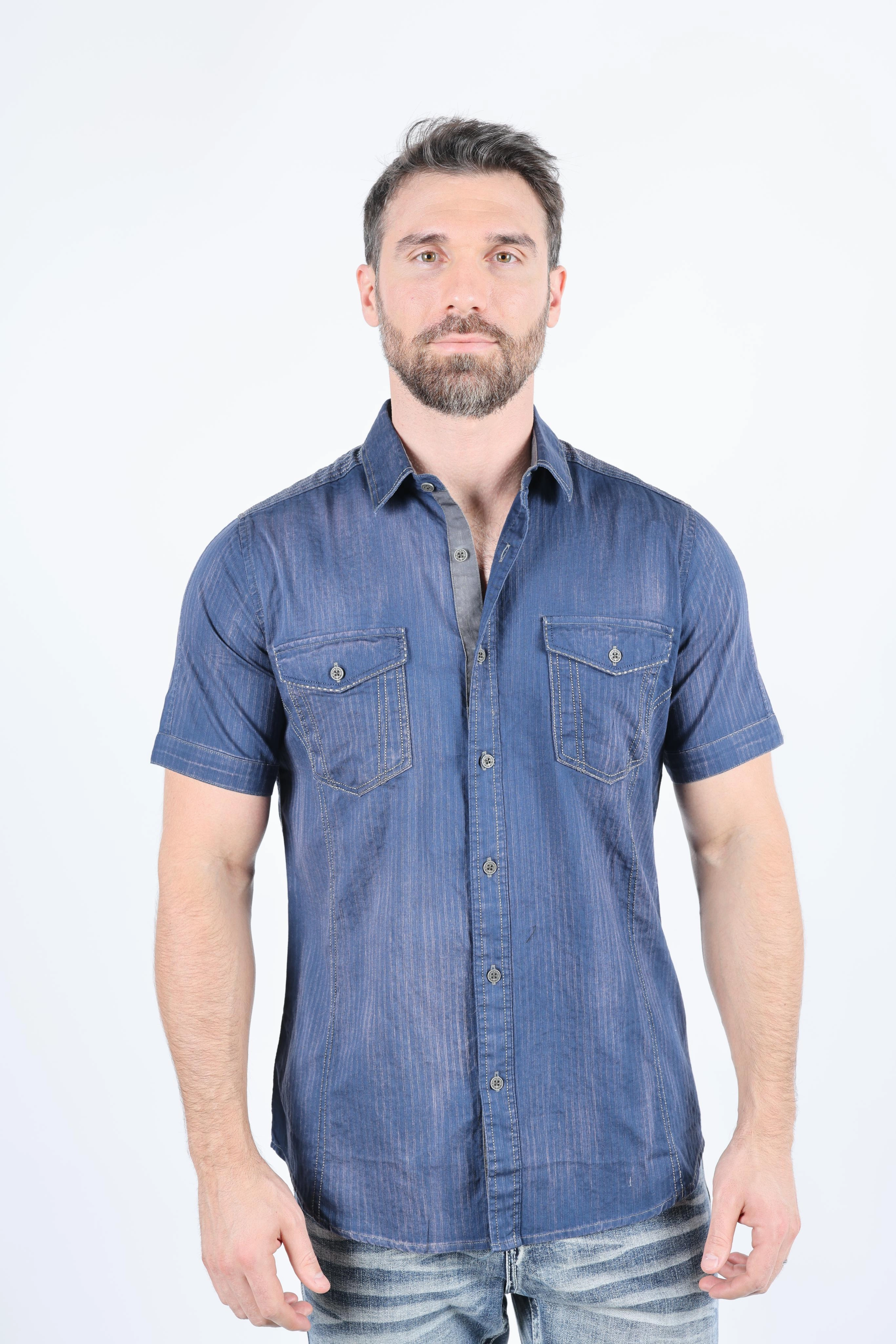 Ethical production Mens Embroidery Modern Fit Stretch Short Sleeve Shirt